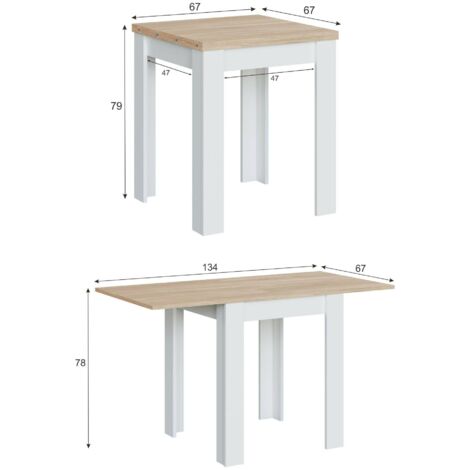  Tavolo Allungabile, Tavolo Da Pranzo Pieghevole Apertura A Libro, Tavolo Ausiliario Richiudibile, Cm 67x67/135h79, Bianco E Rovere