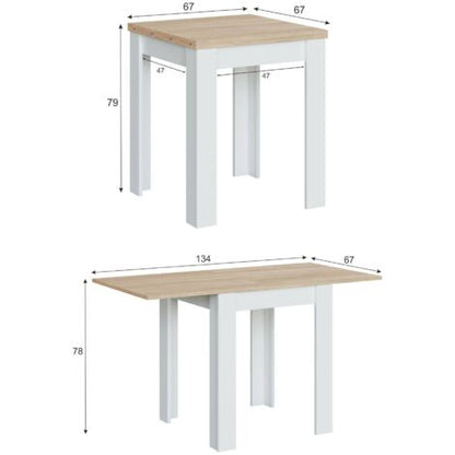  Tavolo Allungabile, Tavolo Da Pranzo Pieghevole Apertura A Libro, Tavolo Ausiliario Richiudibile, Cm 67x67/135h79, Bianco E Rovere