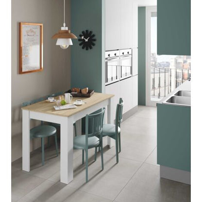 Tavolo Fisso, Tavolo Per Sala Pranzo, Tavolo Consolle Moderno Per Salotto O Cucina, Cm 109x67x78, Bianco E Rovere