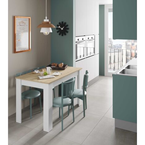  Tavolo Fisso, Tavolo Per Sala Pranzo, Tavolo Consolle Moderno Per Salotto O Cucina, Cm 109x67x78, Bianco E Rovere