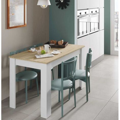  Tavolo Fisso, Tavolo Per Sala Pranzo, Tavolo Consolle Moderno Per Salotto O Cucina, Cm 109x67x78, Bianco E Rovere
