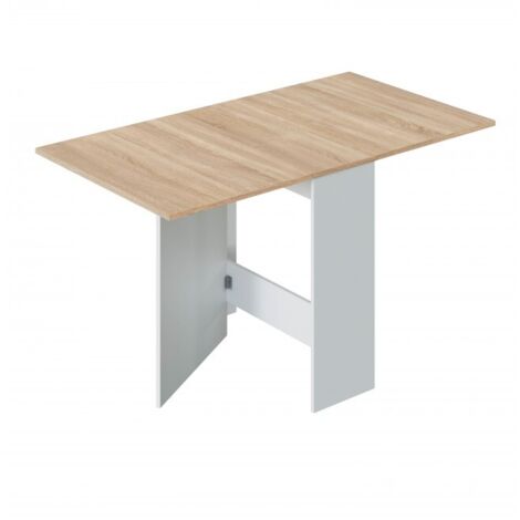  Tavolo Allungabile, Tavolo Da Pranzo Pieghevole Con Piano Abbattibile, Tavolo Ausiliario Richiudibile, Cm 31x77h78, Bianco E Rovere
