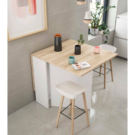  Tavolo Allungabile, Tavolo Da Pranzo Pieghevole Con Piano Abbattibile, Tavolo Ausiliario Richiudibile, Cm 31x77h78, Bianco E Rovere