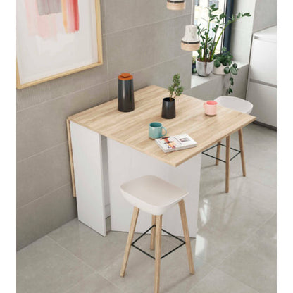  Tavolo Allungabile, Tavolo Da Pranzo Pieghevole Con Piano Abbattibile, Tavolo Ausiliario Richiudibile, Cm 31x77h78, Bianco E Rovere