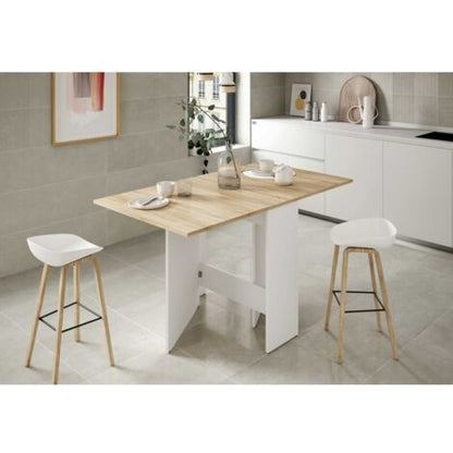  Tavolo Allungabile, Tavolo Da Pranzo Pieghevole Con Piano Abbattibile, Tavolo Ausiliario Richiudibile, Cm 31x77h78, Bianco E Rovere