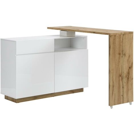  Mobile Da Bar Girevole 2 Ante, 1 Cassetto E 1 Nicchia MDF Bianco Laccato E Rovere - ELDIR