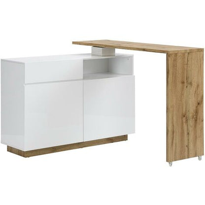  Mobile Da Bar Girevole 2 Ante, 1 Cassetto E 1 Nicchia MDF Bianco Laccato E Rovere - ELDIR
