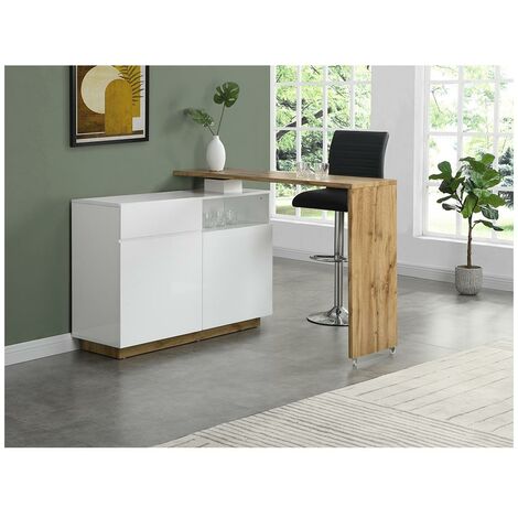  Mobile Da Bar Girevole 2 Ante, 1 Cassetto E 1 Nicchia MDF Bianco Laccato E Rovere - ELDIR