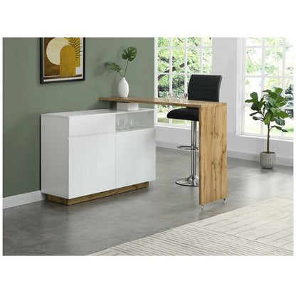  Mobile Da Bar Girevole 2 Ante, 1 Cassetto E 1 Nicchia MDF Bianco Laccato E Rovere - ELDIR