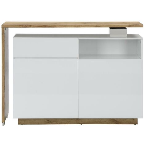  Mobile Da Bar Girevole 2 Ante, 1 Cassetto E 1 Nicchia MDF Bianco Laccato E Rovere - ELDIR