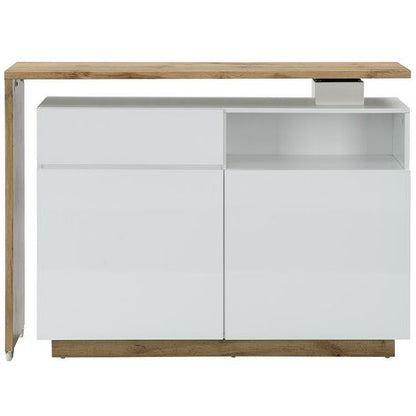  Mobile Da Bar Girevole 2 Ante, 1 Cassetto E 1 Nicchia MDF Bianco Laccato E Rovere - ELDIR