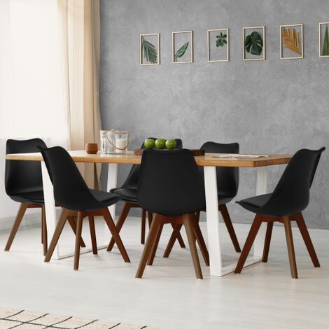  Set Di 6 Sedie SARA Nere Con Gambe Scure Per Sala Da Pranzo