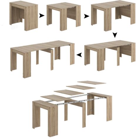  Dmora Consolle Compton, Tavolo Da Pranzo Allungabile, Tavolo Con Allunghe Multiuso Estensibile Fino A 10 Posti, Cm 51/237x90h78, Rovere