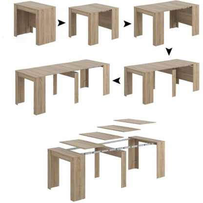  Dmora Consolle Compton, Tavolo Da Pranzo Allungabile, Tavolo Con Allunghe Multiuso Estensibile Fino A 10 Posti, Cm 51/237x90h78, Rovere