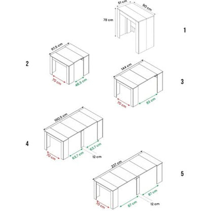  Dmora Consolle Compton, Tavolo Da Pranzo Allungabile, Tavolo Con Allunghe Multiuso Estensibile Fino A 10 Posti, Cm 51/237x90h78, Rovere
