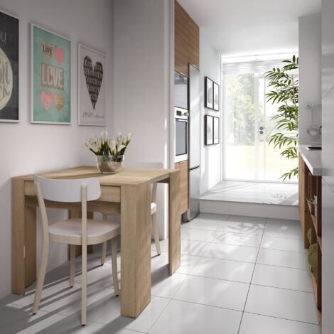  Dmora Consolle Compton, Tavolo Da Pranzo Allungabile, Tavolo Con Allunghe Multiuso Estensibile Fino A 10 Posti, Cm 51/237x90h78, Rovere