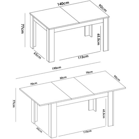 Dmora Tavolo Allungabile Midland, Tavolo Per Sala Da Pranzo Allungabile, Tavolo Da Pranzo Estensibile Con Allunga, Cm 140/190x90h78, Bianco Lucido