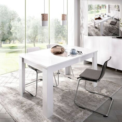  Dmora Tavolo Allungabile Midland, Tavolo Per Sala Da Pranzo Allungabile, Tavolo Da Pranzo Estensibile Con Allunga, Cm 140/190x90h78, Bianco Lucido