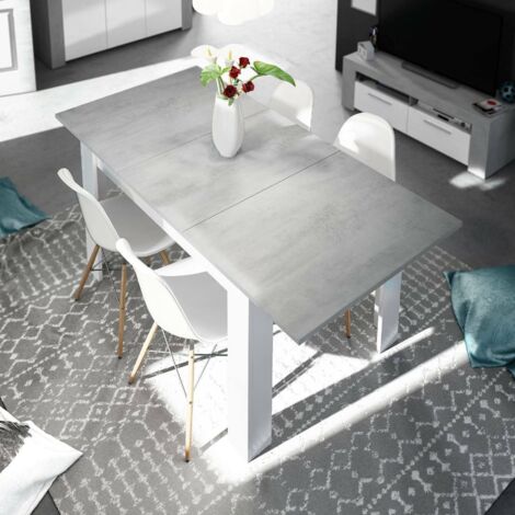  Dmora Tavolo Allungabile Midland, Tavolo Per Sala Da Pranzo Allungabile, Tavolo Da Pranzo Estensibile Con Allunga, Cm 140/190x90h78, Cemento E Bianco