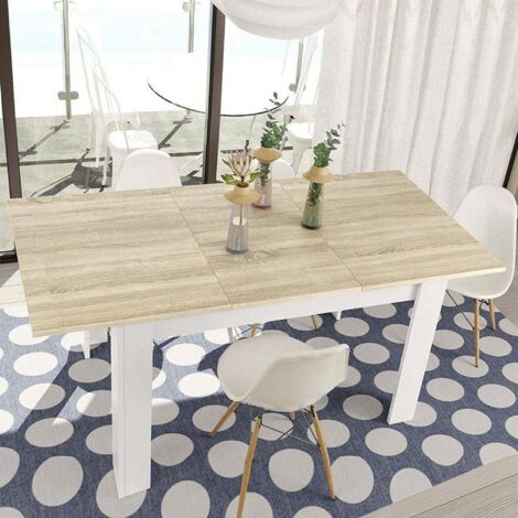  Dmora Tavolo Allungabile Midland, Tavolo Per Sala Da Pranzo Allungabile, Tavolo Da Pranzo Estensibile Con Allunga, Cm 140/190x90h78, Rovere E Bianco