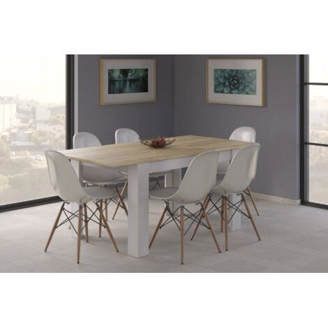  Dmora Tavolo Allungabile Midland, Tavolo Per Sala Da Pranzo Allungabile, Tavolo Da Pranzo Estensibile Con Allunga, Cm 140/190x90h78, Rovere E Bianco