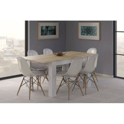  Dmora Tavolo Allungabile Midland, Tavolo Per Sala Da Pranzo Allungabile, Tavolo Da Pranzo Estensibile Con Allunga, Cm 140/190x90h78, Rovere E Bianco