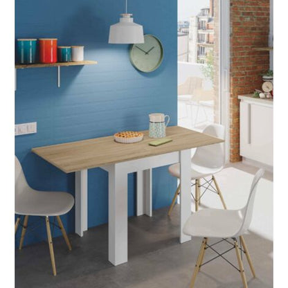  Dmora Tavolo Allungabile Newark, Tavolo Da Pranzo Pieghevole Apertura A Libro, Tavolo Ausiliario Richiudibile, Cm 67x67/135h79, Bianco E Rovere