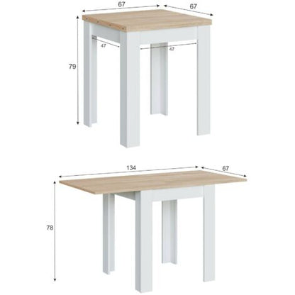  Dmora Tavolo Allungabile Newark, Tavolo Da Pranzo Pieghevole Apertura A Libro, Tavolo Ausiliario Richiudibile, Cm 67x67/135h79, Bianco E Rovere