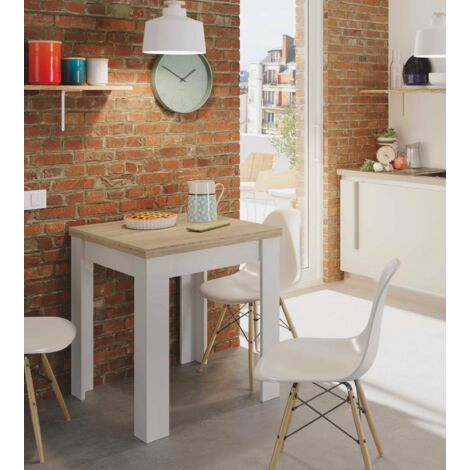  Dmora Tavolo Allungabile Newark, Tavolo Da Pranzo Pieghevole Apertura A Libro, Tavolo Ausiliario Richiudibile, Cm 67x67/135h79, Bianco E Rovere