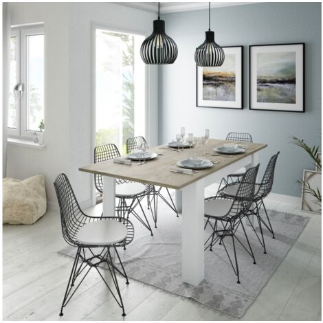  Tavolo Allungabile, Consolle Estensibile Per Sala Da Pranzo, Tavolo Apribile Da Cucina Con Prolunga, Cm 140/190x90h78, Rovere E Bianco