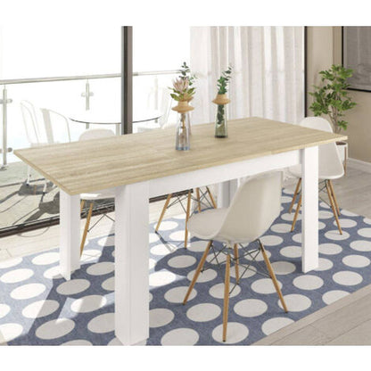  Tavolo Allungabile, Consolle Estensibile Per Sala Da Pranzo, Tavolo Apribile Da Cucina Con Prolunga, Cm 140/190x90h78, Rovere E Bianco