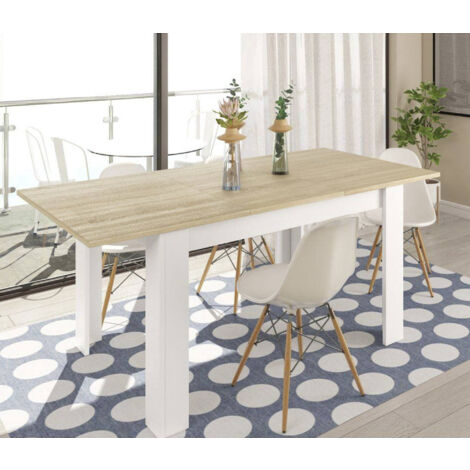  Tavolo Allungabile, Consolle Estensibile Per Sala Da Pranzo, Tavolo Apribile Da Cucina Con Prolunga, Cm 140/190x90h78, Rovere E Bianco