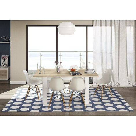  Tavolo Allungabile, Consolle Estensibile Per Sala Da Pranzo, Tavolo Apribile Da Cucina Con Prolunga, Cm 140/190x90h78, Rovere E Bianco