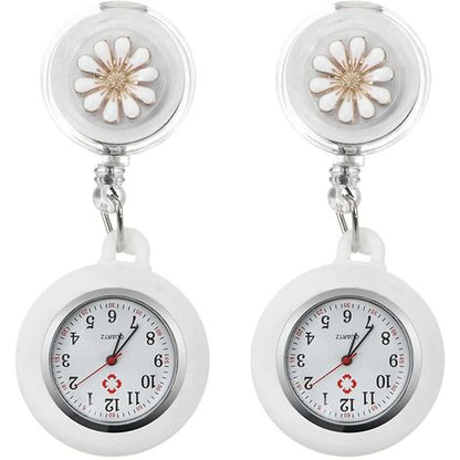  Orologio Da Infermiera Retrattile, Orologio A Clip Orologio Da Tasca Portatile Orologio Da Bavero Orologio Da Polso Con Custodia In Silicone Per Ragazze Donna Infermiera 2 Pezzi