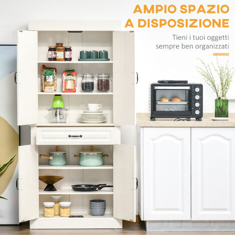  HOMCOM Credenza Cucina Con 2 Armadietti E Cassetto In Stile Coloniale, 80x35x180cm Bianco