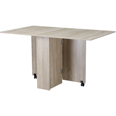  HOMCOM Tavolo Pieghevole Rettangolare Per 4-6 Persone Con 2 Ruote, In Truciolato, 140x80x7cm, Color Legno Naturale