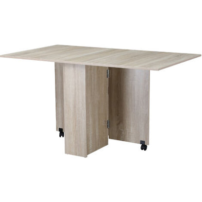  HOMCOM Tavolo Pieghevole Rettangolare Per 4-6 Persone Con 2 Ruote, In Truciolato, 140x80x7cm, Color Legno Naturale