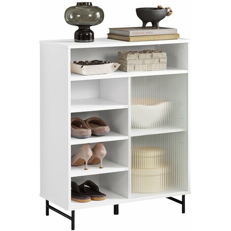  Credenza Con Anta Scorrevole In Vetro Cassettiera Mobile Da Cucina Scarpiera Da Ingresso 70x33x90cm Bianco FSB61-W SoBuy