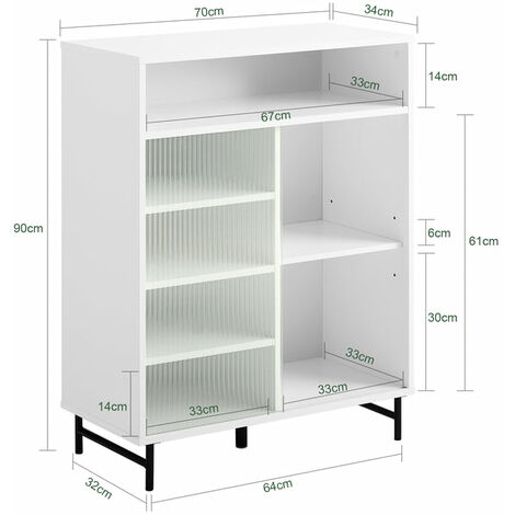  Credenza Con Anta Scorrevole In Vetro Cassettiera Mobile Da Cucina Scarpiera Da Ingresso 70x33x90cm Bianco FSB61-W SoBuy