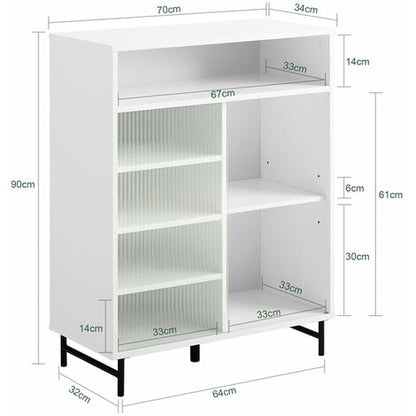  Credenza Con Anta Scorrevole In Vetro Cassettiera Mobile Da Cucina Scarpiera Da Ingresso 70x33x90cm Bianco FSB61-W SoBuy