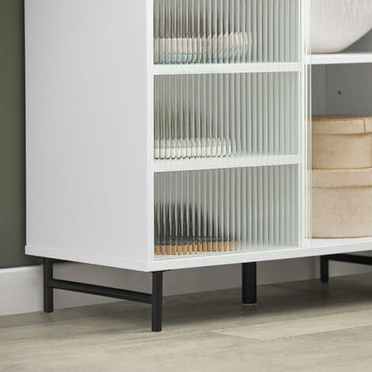  Credenza Con Anta Scorrevole In Vetro Cassettiera Mobile Da Cucina Scarpiera Da Ingresso 70x33x90cm Bianco FSB61-W SoBuy