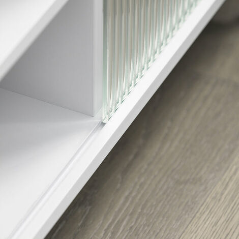  Credenza Con Anta Scorrevole In Vetro Cassettiera Mobile Da Cucina Scarpiera Da Ingresso 70x33x90cm Bianco FSB61-W SoBuy