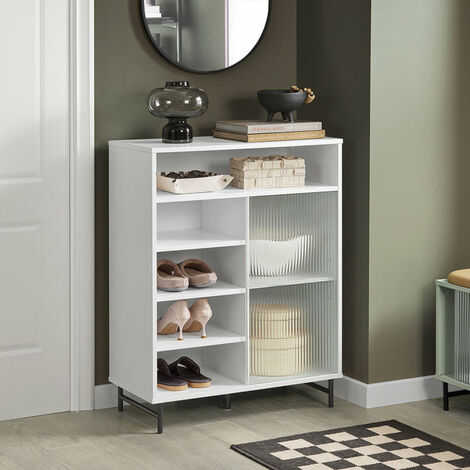  Credenza Con Anta Scorrevole In Vetro Cassettiera Mobile Da Cucina Scarpiera Da Ingresso 70x33x90cm Bianco FSB61-W SoBuy