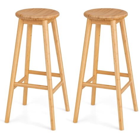  COSTWAY Set Di 2 Sgabelli Da Bar Di Bambù, Sedie Rotonde Con Poggiapiedi, Sgabelli Da Bar 79 Cm, Per Cucina Sala Da Pranzo Bar, Naturale