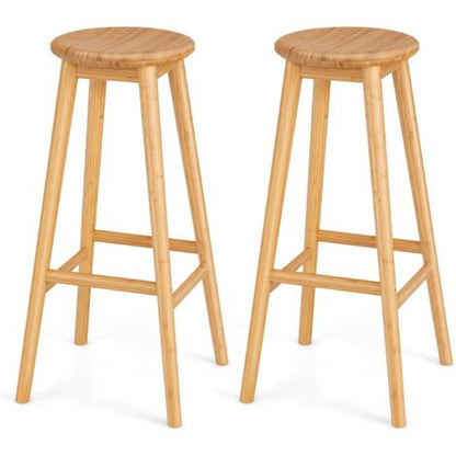  COSTWAY Set Di 2 Sgabelli Da Bar Di Bambù, Sedie Rotonde Con Poggiapiedi, Sgabelli Da Bar 79 Cm, Per Cucina Sala Da Pranzo Bar, Naturale