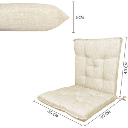  Set Cuscini Sedia Con Schienale Imbottiti Con Laccetti Banda Elastica 40 X 80 Cm Panna - 2 Pezzi