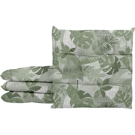  Set 4/6 Cuscini Sedia Con Lacci Cuscino 4 Punti Imbottiti Spessore 6 Cm Palme Verdi - 4 Pezzi
