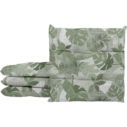  Set 4/6 Cuscini Sedia Con Lacci Cuscino 4 Punti Imbottiti Spessore 6 Cm Palme Verdi - 4 Pezzi