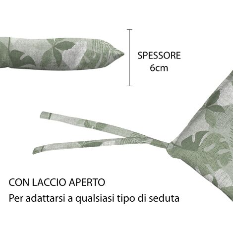  Set 4/6 Cuscini Sedia Con Lacci Cuscino 4 Punti Imbottiti Spessore 6 Cm Palme Verdi - 4 Pezzi