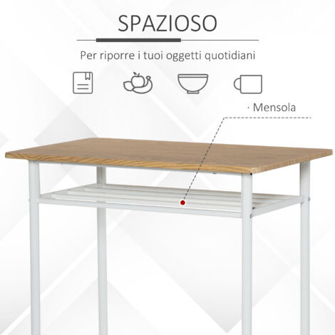  HOMCOM Set Bancone Bar Con 2 Sgabelli Alti In Legno Stile Nordico, Tavolo Alto Con Mensola E Sgabelli Cucina Con Poggiapiedi, Bianco